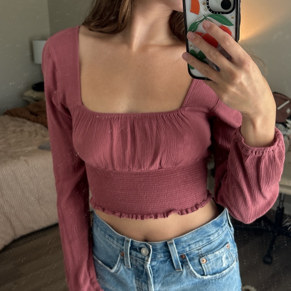 Mauve Long Sleeve Crop Top